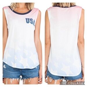 CHASER Women’s USA Red Whit Blue Ringer Tank Top American Patriotic Size XS